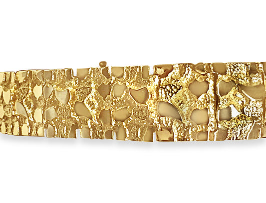 Nugget Solid Gold Handmade Bracelet , 17mm, 6.5-10 Inch