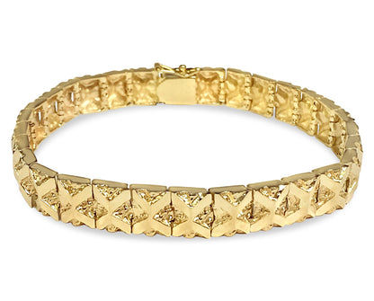 18k Solid Yellow Gold Handmade 9mm Nugget Link Bracelet, 9.5", Approx 41g