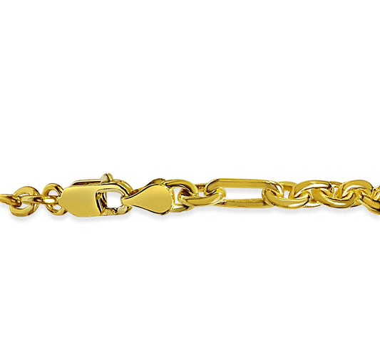 Rolo (Figaro) Solid Gold Handmade Bracelet , 5mm, 6.5-10 Inch