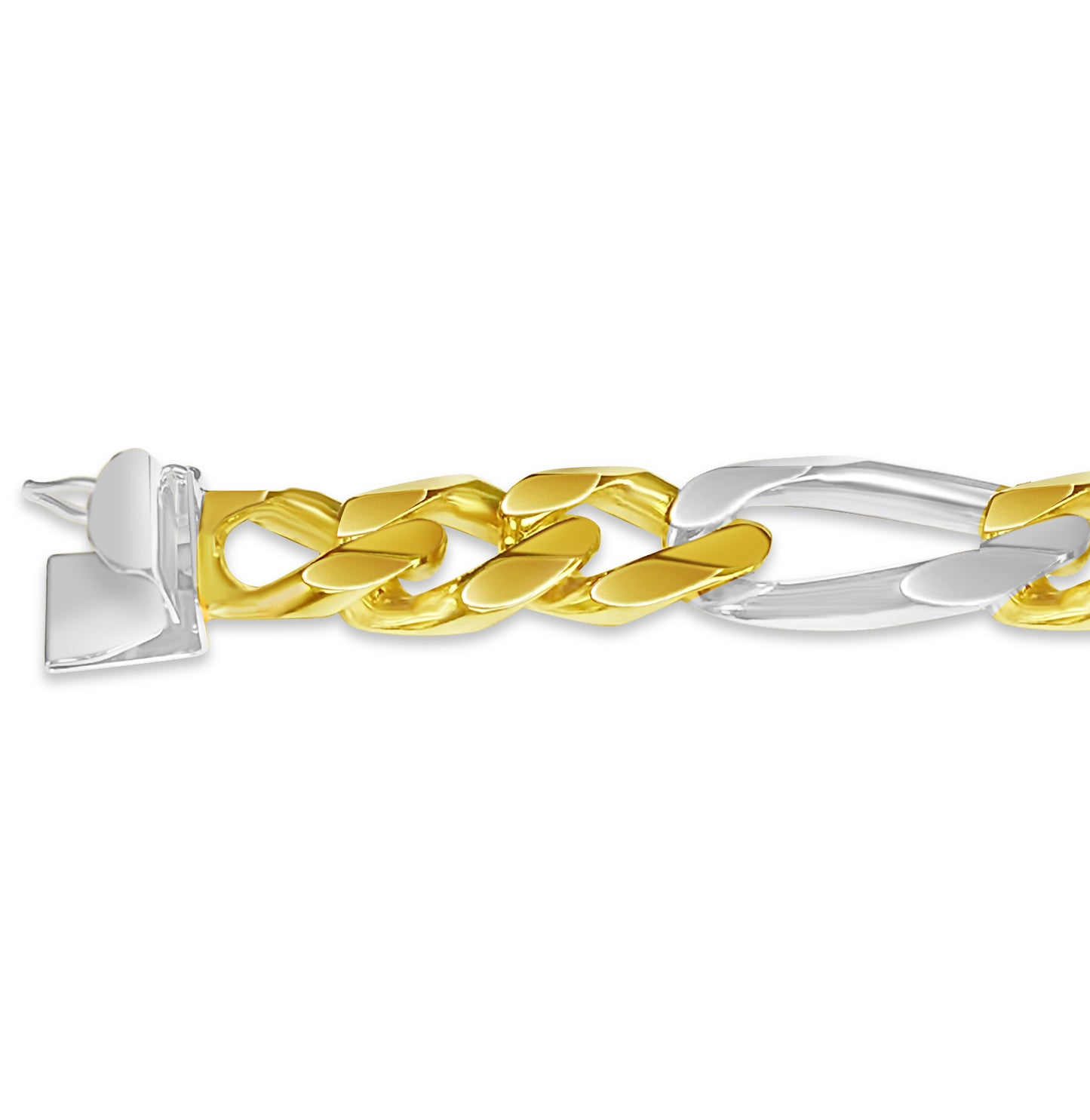 18k Solid Yellow Gold Handmade 12mm Figaro Link Bracelet, 9.5", Approx 77g