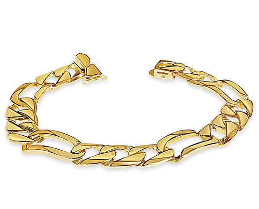 18k Solid Yellow Gold Handmade 12mm Figaro Link Bracelet, 9.5", Approx 49g