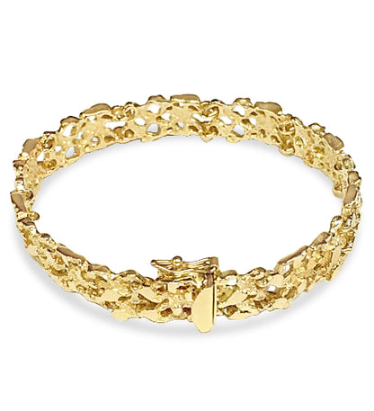 18k Solid Yellow Gold Handmade 11mm Nugget Link Bracelet, 9.5", Approx 43g