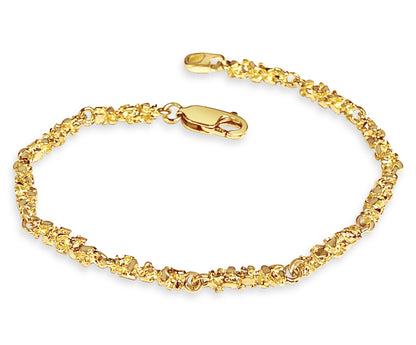 Nugget Solid Gold Handmade Bracelet , 4mm, 6.5-10 Inch