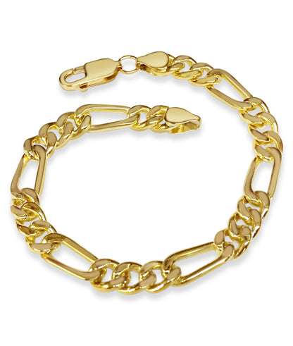Figaro Solid Gold Handmade Bracelet , 7mm, 6.5-10 Inch