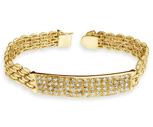 Diamond ID Panther Solid Gold Handmade Bracelet , 12mm, 6.5-10 Inch