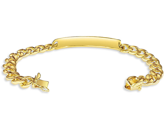 ID Curb Solid Gold Handmade Bracelet , 9mm, 6.5-10 Inch