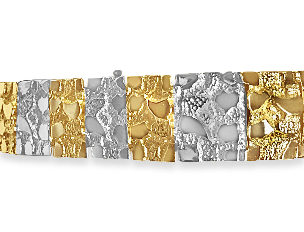 Nugget Solid Gold Handmade Bracelet , 17mm, 6.5-10 Inch