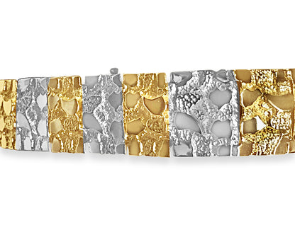Nugget Solid Gold Handmade Bracelet , 17mm, 6.5-10 Inch