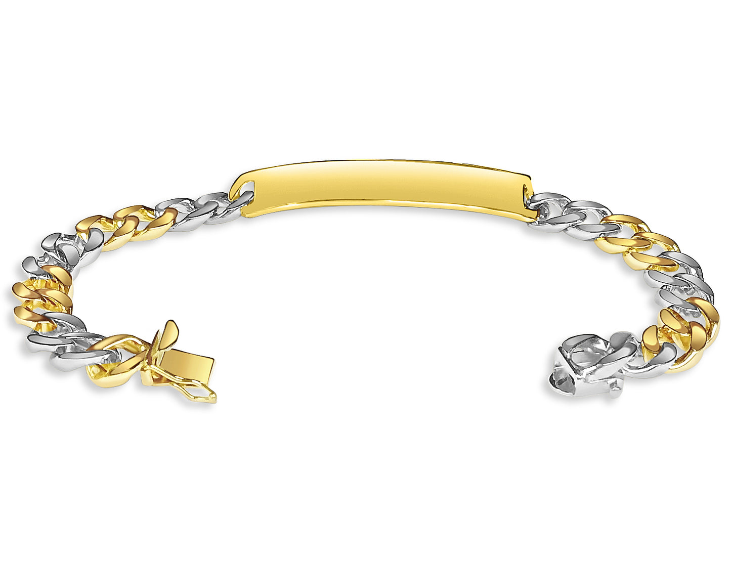 ID Curb Solid Gold Handmade Bracelet , 9mm, 6.5-10 Inch