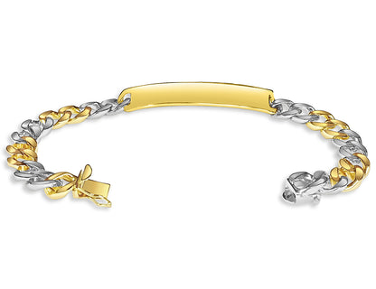 ID Curb Solid Gold Handmade Bracelet , 9mm, 6.5-10 Inch