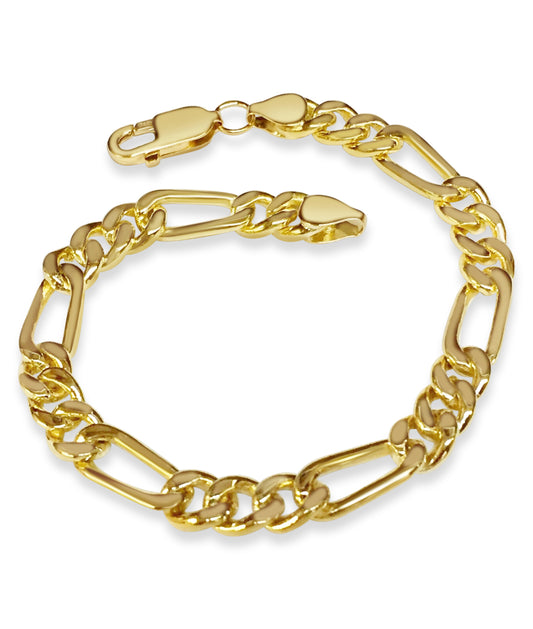 Figaro Solid Gold Handmade Bracelet , 7mm, 6.5-10 Inch