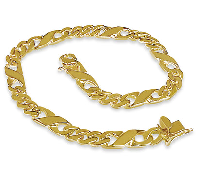 18k Solid Yellow Gold Handmade 6mm XO Curb Link Bracelet, 9.5", Approx 24g