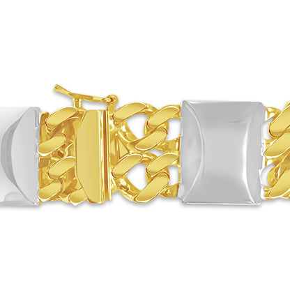 Curb & Bar Solid Gold Handmade Bracelet , 17mm, 6.5-10 Inch