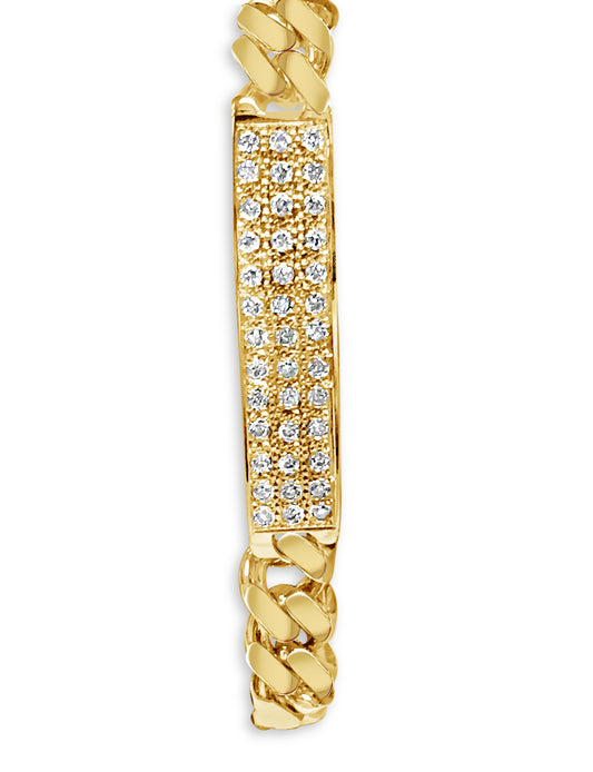 Diamond ID Curb Solid Gold Handmade Bracelet , 10mm, 6.5-10 Inch