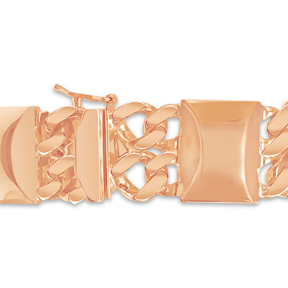 Curb & Bar Solid Gold Handmade Bracelet , 17mm, 6.5-10 Inch