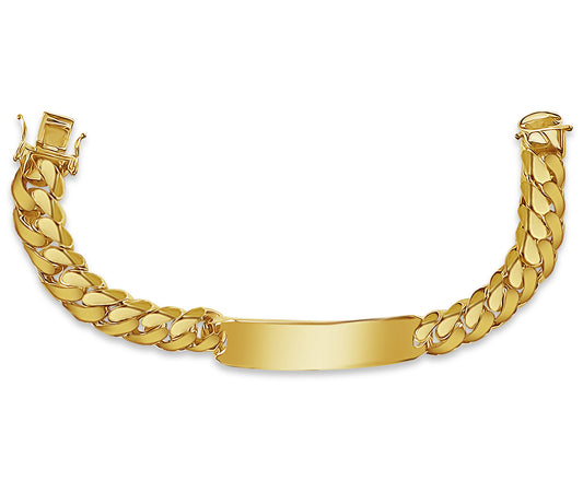 ID Curb Solid Gold Handmade Bracelet , 13mm, 6.5-10 Inch