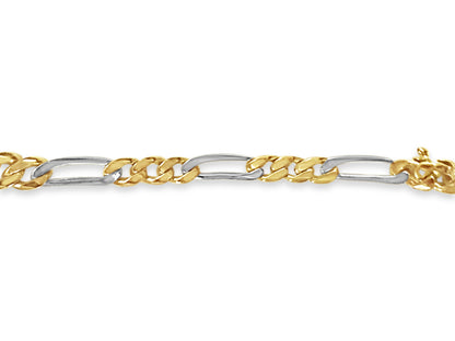 18k Solid Yellow Gold Handmade 5mm Figaro Link Bracelet, 9.5", Approx 18g