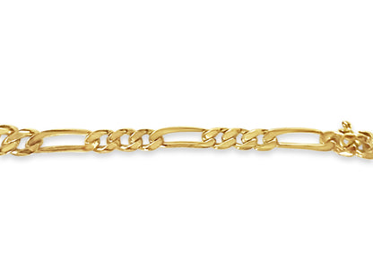 18k Solid Yellow Gold Handmade 5mm Figaro Link Bracelet, 9.5", Approx 18g