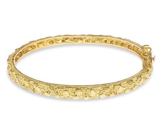 Nugget Bangle Solid Gold Handmade Bracelet , 5mm, 6.5-10 Inch