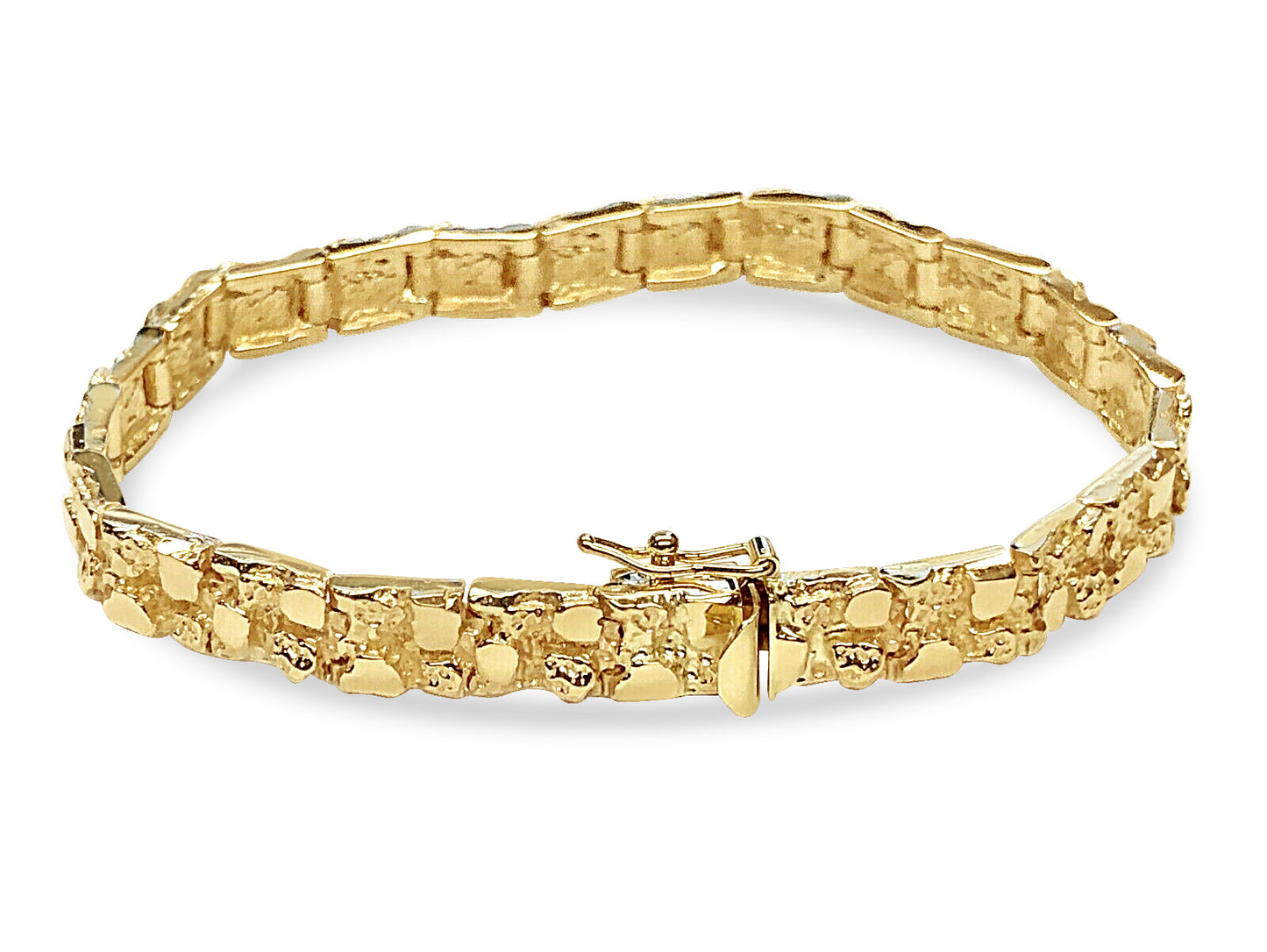 18k Solid Yellow Gold Handmade 7mm Nugget Link Bracelet, 9.5", Approx 35g