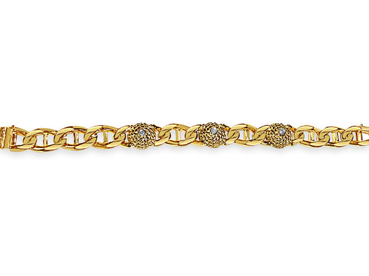 Diamond Mariner Solid Gold Handmade Bracelet , 17mm, 6.5-10 Inch