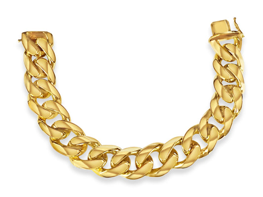 Curb Solid Gold Handmade Bracelet , 17mm, 6.5-10 Inch