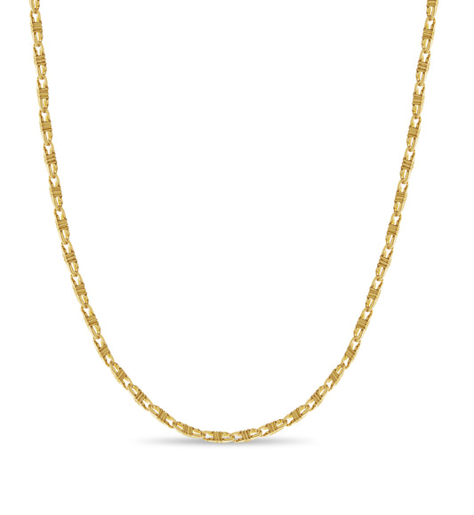 18k Solid Yellow Gold Handmade 7mm Flat Link Necklace, 30", Approx 85g