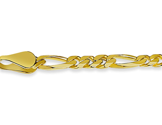 18k Solid Yellow Gold Handmade 5mm Figaro Link Bracelet, 9.5", Approx 14g