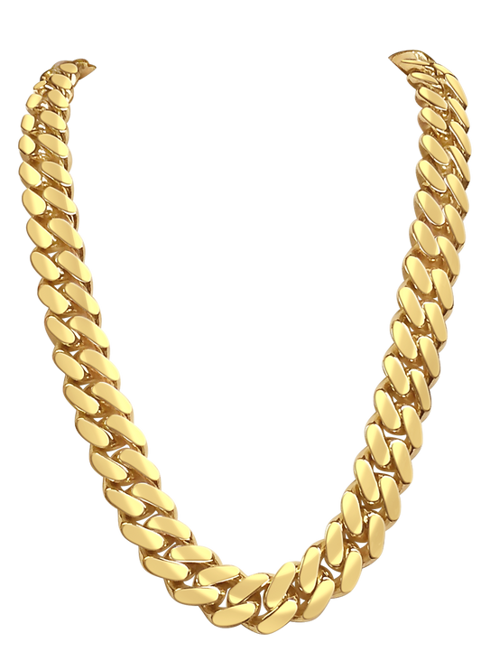 Miami Cuban Solid Gold Handmade Necklace , 14mm, 16-30 Inch