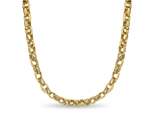 Oval Rolo Solid Gold Handmade Necklace , 6mm, 16-30 Inch