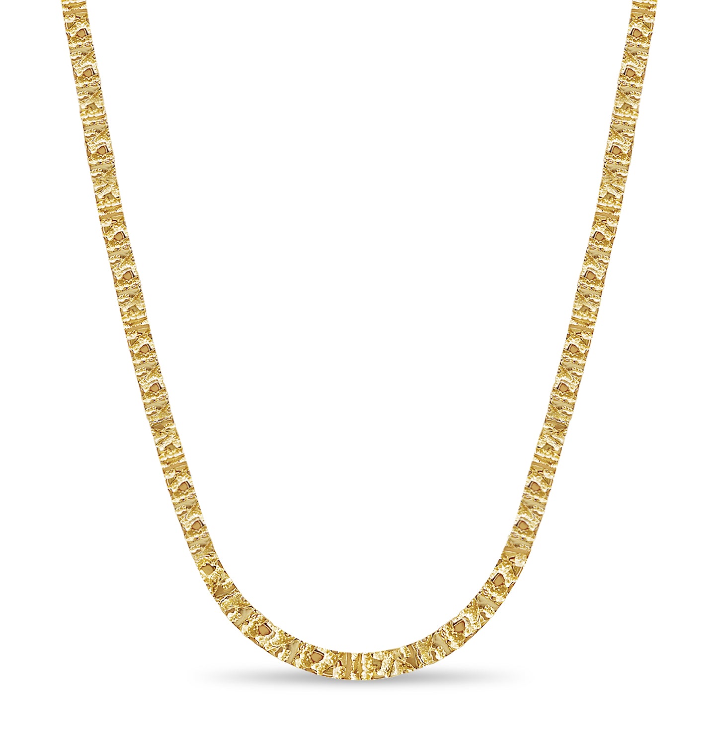 18k Solid Yellow Gold Handmade 6mm Nugget Link Necklace, 30", Approx 78g