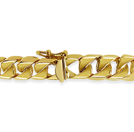Curb Solid Gold Handmade Bracelet , 9mm, 6.5-10 Inch