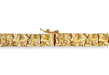 18k Solid Yellow Gold Handmade 7mm Nugget Link Bracelet, 9.5", Approx 35g