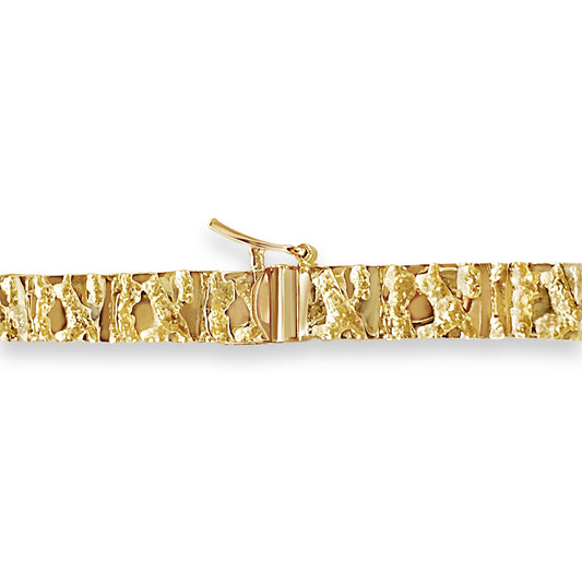 18k Solid Yellow Gold Handmade 6mm Nugget Link Bracelet, 9.5", Approx 25g