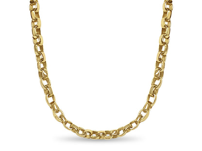 Oval Rolo Solid Gold Handmade Necklace , 6mm, 16-30 Inch