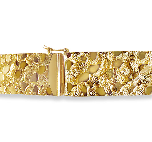 Nugget Solid Gold Handmade Bracelet , 17mm, 6.5-10 Inch