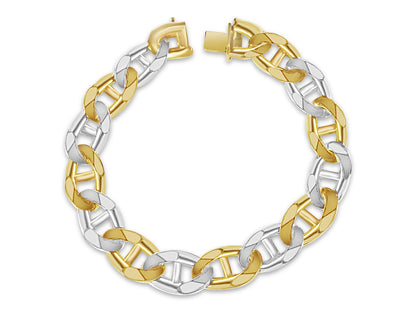 18k Solid Yellow Gold Handmade 15mm Mariner Link Bracelet, 9.5", Approx 99g