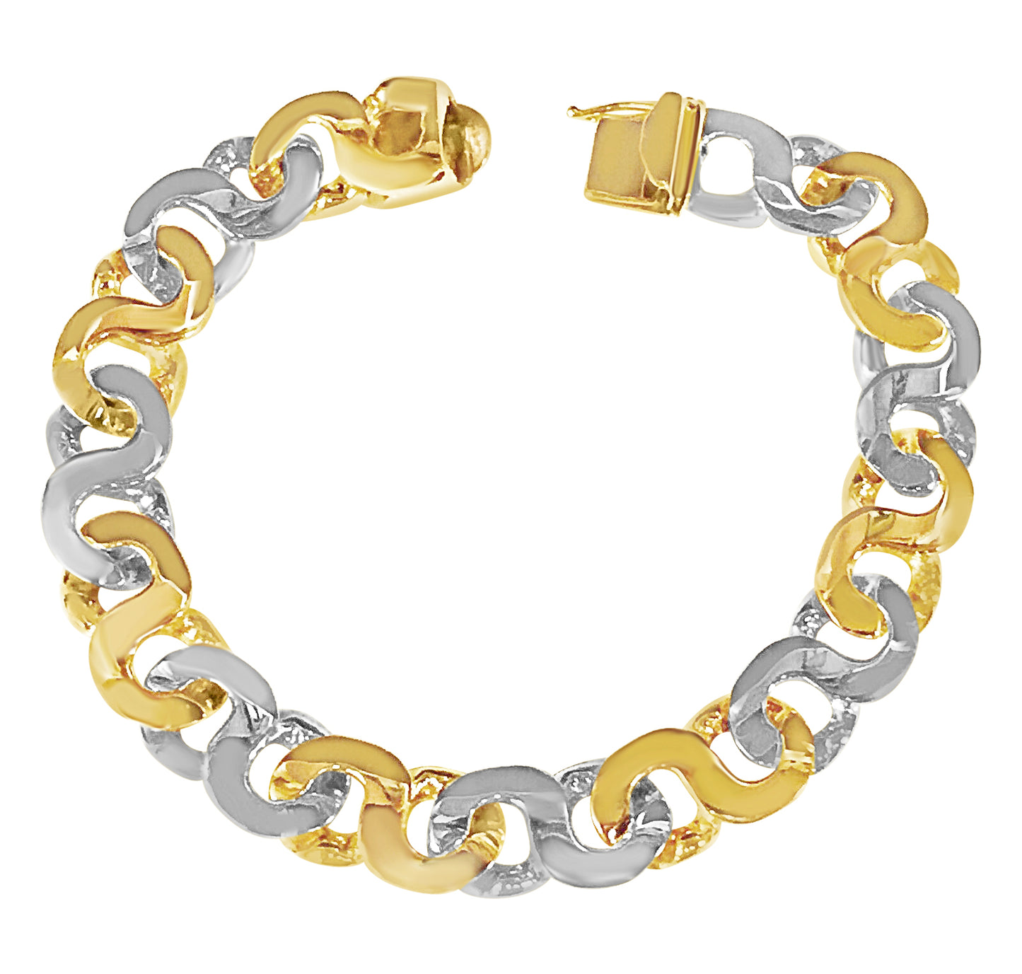 18k Solid Yellow Gold Handmade 12mm Flat Link Bracelet, 9.5", Approx 89g