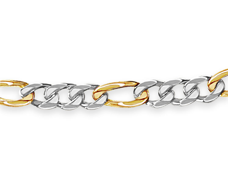 18k Solid Yellow Gold Handmade 15mm Figaro Link Bracelet, 9.5", Approx 90g