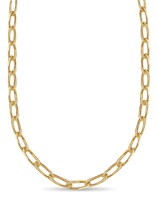 18k Solid Yellow Gold Handmade 9mm Flat Link Necklace, 30", Approx 101g