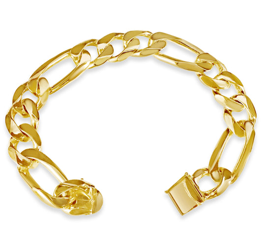 18k Solid Yellow Gold Handmade 14mm Figaro Link Bracelet, 9.5", Approx 92g