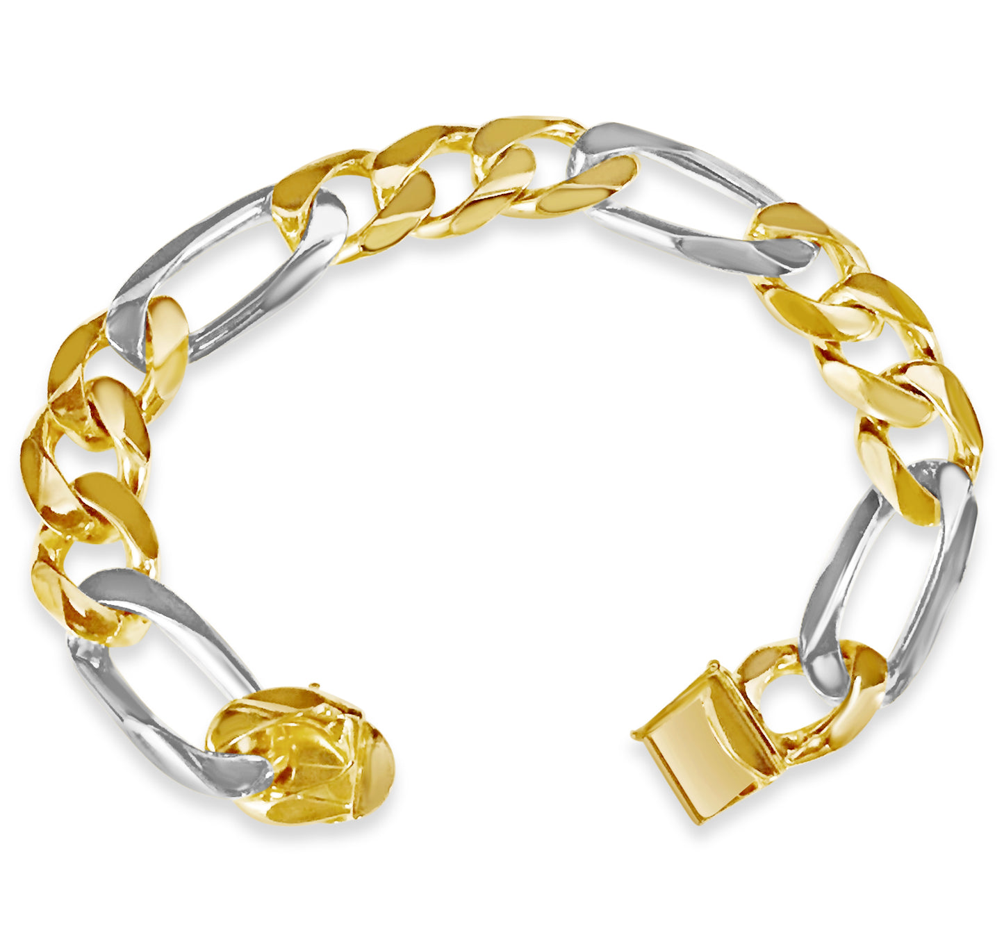 18k Solid Yellow Gold Handmade 14mm Figaro Link Bracelet, 9.5", Approx 92g