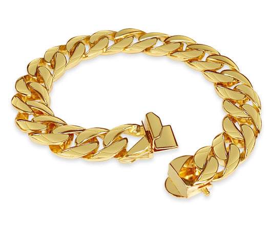 Curb Solid Gold Handmade Bracelet , 13mm, 6.5-10 Inch