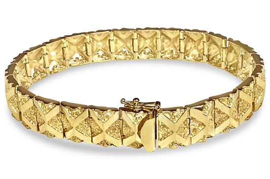 Nugget Solid Gold Handmade Bracelet , 11mm, 6.5-10 Inch