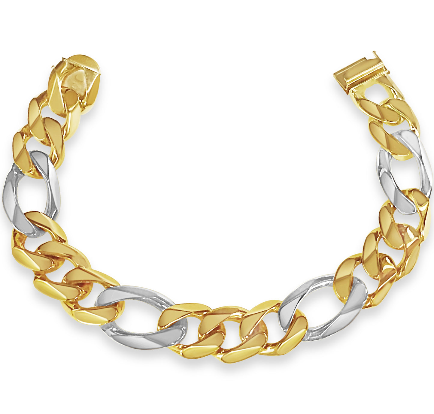 18k Solid Yellow Gold Handmade 18mm Figaro Link Bracelet, 9.5", Approx 163g