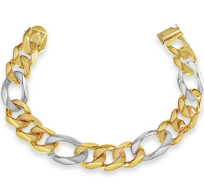 18k Solid Yellow Gold Handmade 18mm Figaro Link Bracelet, 9.5", Approx 163g