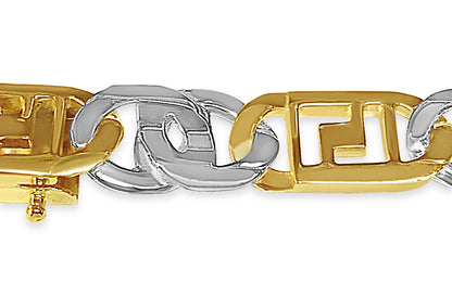 Greek Key & Tiger Eye Solid Gold Handmade Bracelet , 11mm, 6.5-10 Inch