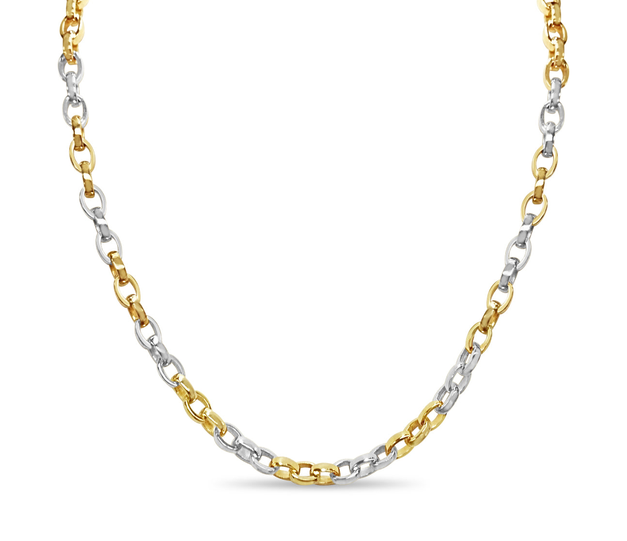 Oval Rolo Solid Gold Handmade Necklace , 6mm, 16-30 Inch