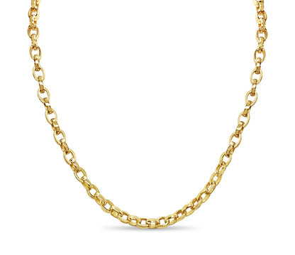 Oval Rolo Solid Gold Handmade Necklace , 6mm, 16-30 Inch