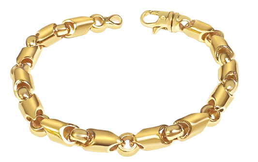 Fancy Tube Solid Gold Handmade Bracelet , 8mm, 6.5-10 Inch